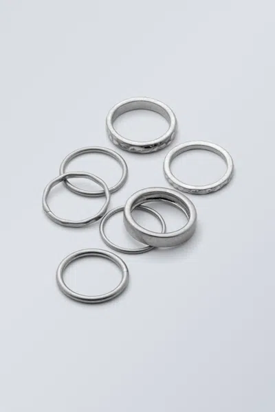 Weekday 7-pack Various Shaped Rings In Metallic