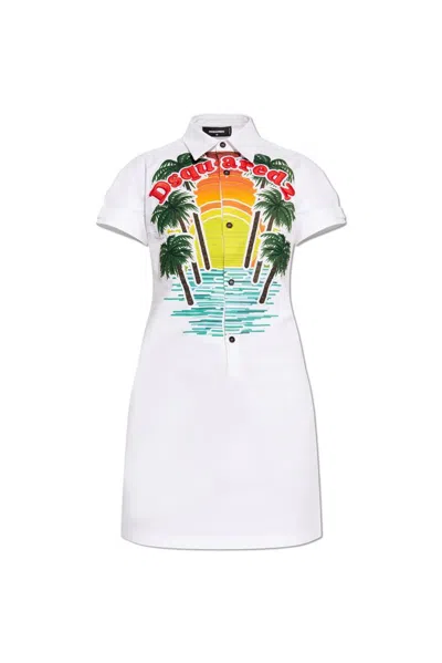 Dsquared2 Sunset Logo-embroidered Shirt Dress In White
