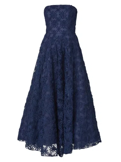 Shoshanna Strapless Floral Applique Maxi Dress In Navy