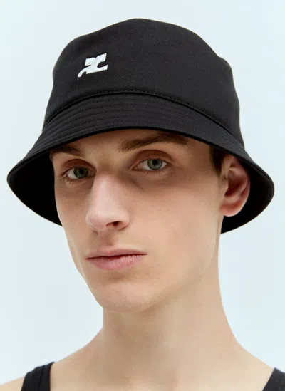 Courrèges Logo Embroidery Bucket Hat In Black