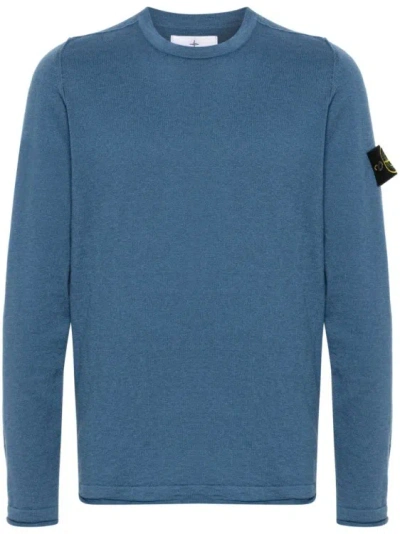 Stone Island Compass-badge Rolled-trim Jumper In Blue
