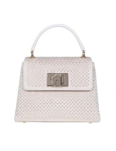 Furla 1927 Mini Top Handle In Velvet With Applied Strass In Neutrals