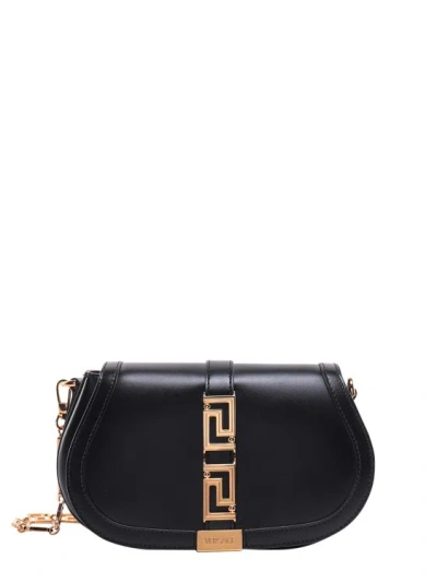 Versace Greca Goddess Leather Shoulder Bag In Nero