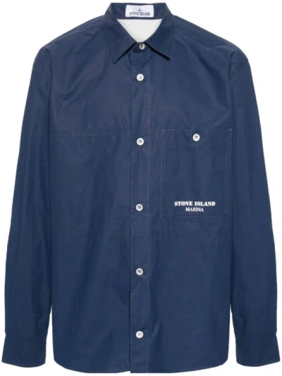 Stone Island Stripe-detail Shirt Jacket In Blue