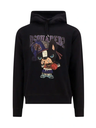Dsquared2 Cotton Sweatshirt With Frontal Print In Black