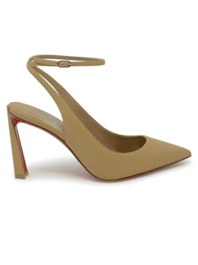 Christian Louboutin Beige Leather Condora Strap Pumps In Brown