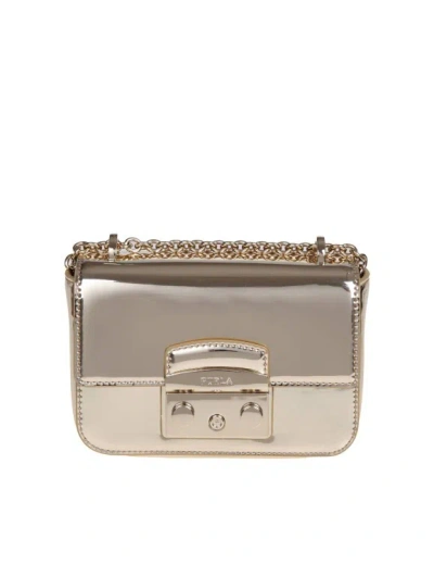 Furla Metropolis Mini Crossbody In Mirror Effect Leather In Dorado