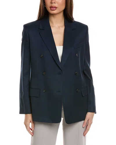 Theory Double Breasted Viscose Jacket In Blue