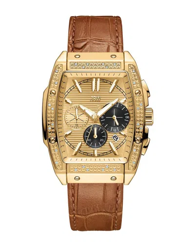 Jbw Men's Echelon Chronograph Brown Genuine Calf Leather Watch, 41mm In Gold / Gold Tone
