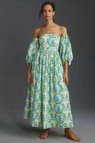 Let Me Be Off-the-shoulder Printed Maxi Dress In Multicolor