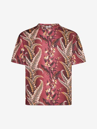 Etro Foliage-print Cotton T-shirt In Burgundy,multicolor