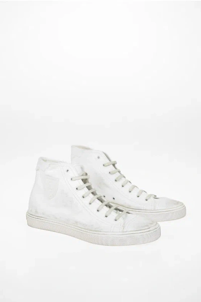 Saint Laurent Leather Vintage Effect Sneakers In White