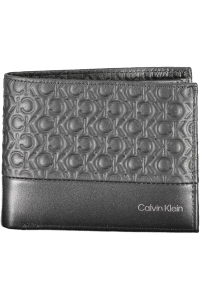 Calvin Klein Elegant Black Leather Wallet With Rfid Block In Gray