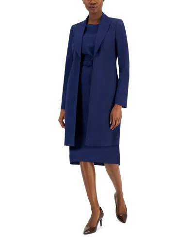 Nipon Boutique Women's Longline Jacket Topper & Belted Sleeveless Sheath Dress In Bright Navy
