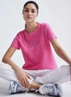 Dkny Women's Rhinestone Layered Logo T-shirt In Pink
