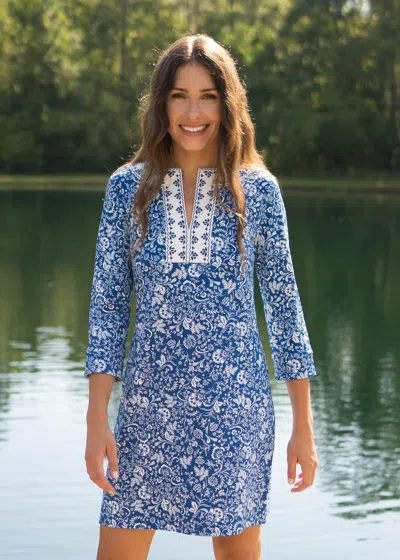 Cabana Life Aspen Embroidered Tunic Dress In Blue