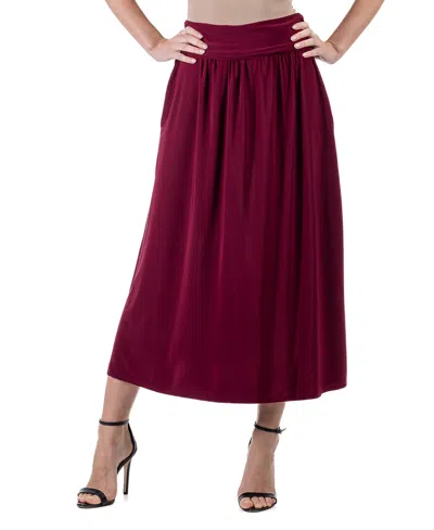 24seven Comfort Apparel Women's Foldover Midi Skirt In Dark Red