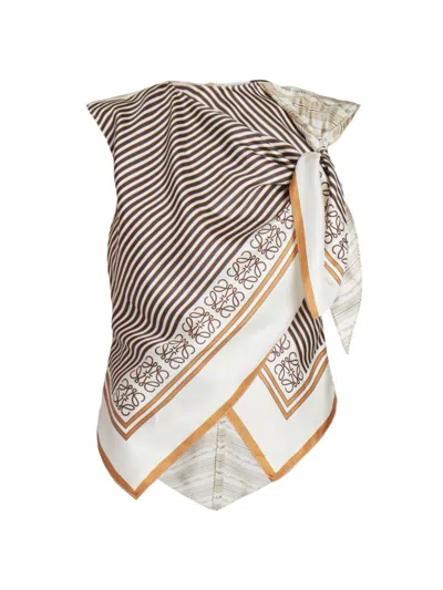Loewe Women's  X Paula's Ibiza Scarf-print Knot Silk Asymmetric Top In Light Beige Multi