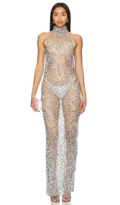 Lapointe Sequin Mesh Gown In Metallic Silver