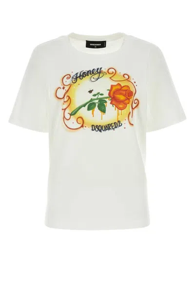 Dsquared2 Rose Printed Crewneck T In White