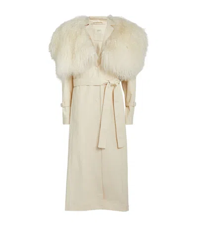 Lapointe Shearling-trim Trench Coat In Ivory