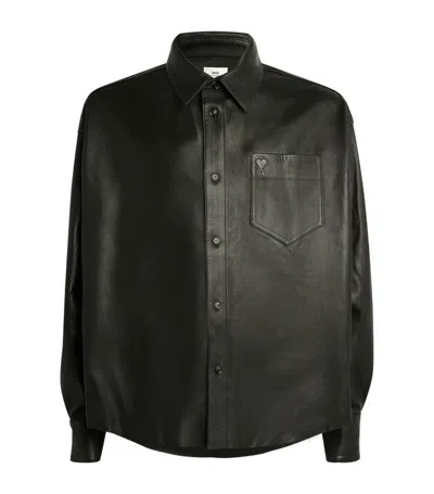 Ami Alexandre Mattiussi Adc Leather Overshirt In Mossy Green