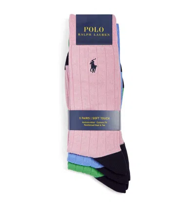 Polo Ralph Lauren Ribbed Polo Pony Crew Socks (pack Of 3) In Multi