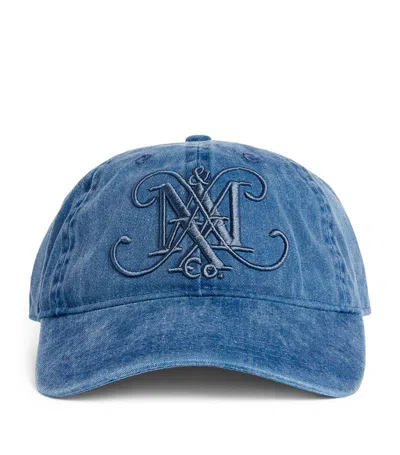 Max & Co Denim Embroidered Monogram Baseball Cap In Blue