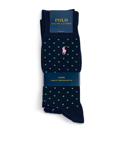 Polo Ralph Lauren Polo Pony Polka-dot Socks (pack Of 3) In Blue