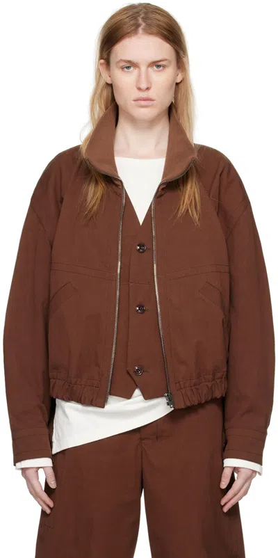 Lemaire Double Layer Cotton Casual Jacket In Brown