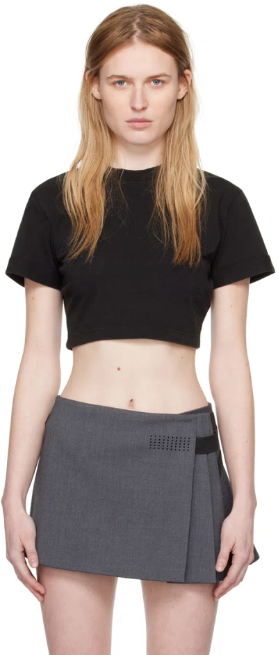 Dion Lee Logo-embossed Cropped T-shirt In Washed Black