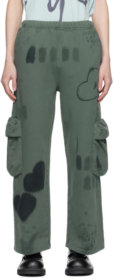 Collina Strada Green Heart Burst Sweatpants In Black Heart Burst