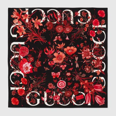 Gucci Vierecktuch Aus Seide Mit Blumen-print In Red