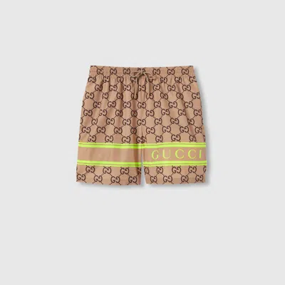 Gucci Gg Print Swim Shorts In Beige