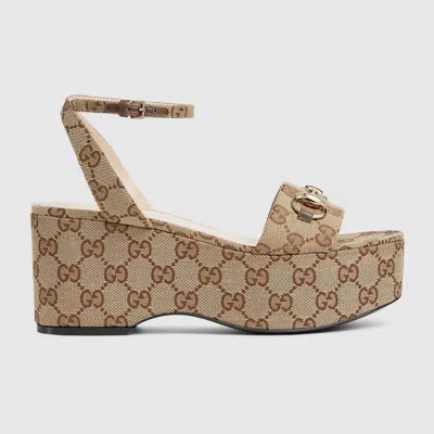 Gucci Damensandale Mit Plateausohle Und Horsebit In Beige