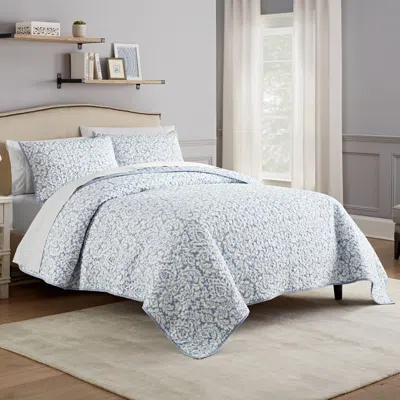 Waverly Traditions By  Dashing Damask Quilt Collection Set Bedding In Porcelain