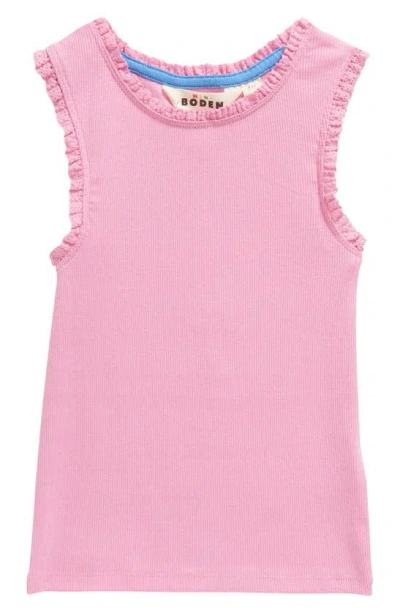 Mini Boden Kids' Lace Trim Rib Tank In Super Pink