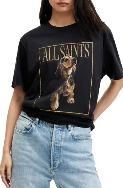 Allsaints Womens Black Pepper Graphic-print Relaxed-fit Organic-cotton T-shirt