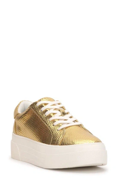 Jessica Simpson Caitrona Metallic Platform Trainers In Gold Metallic Snake Print Pu