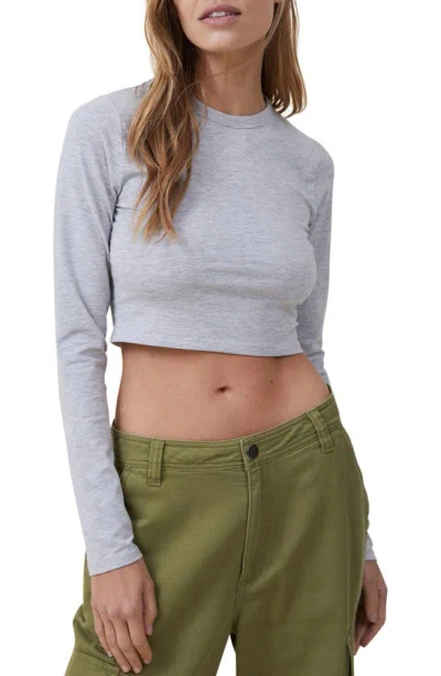 Cotton On Women's Micro Crop Long Sleeve Top In Gray Marle
