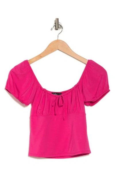 Lulus Sweetest Favorite Hot Pink Drawstring Puff Sleeve Crop Top