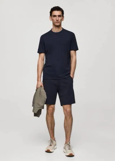 Mango T-shirt Slim-fit Poche In Bleu Marine Foncé