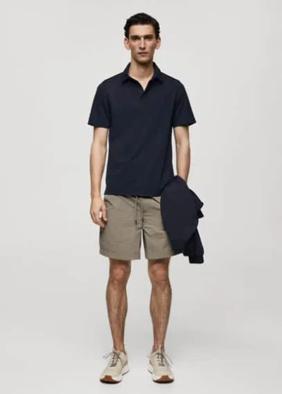 Mango Slim-fit Quick-drying Polo Shirt Dark Navy In Bleu Marine Foncé