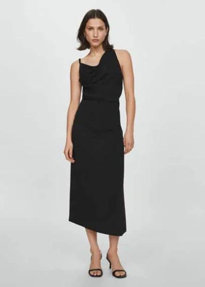 Mango Asymmetric Neckline Dress Black In Noir