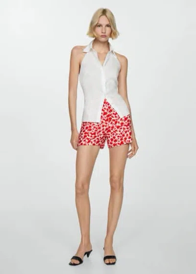 Mango Straight Shorts Floral Print Red In Rouge