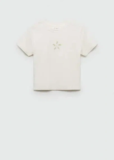 Mango Kids' Openwork Details T-shirt Off White In Blanc Cassé