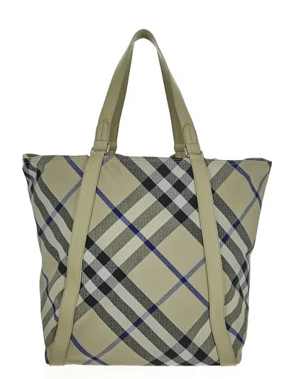 Burberry Ered Checkered Tote In Green
