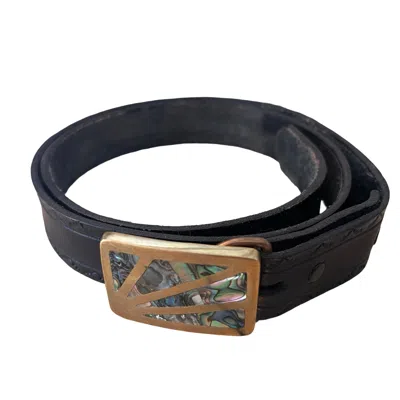 Marketplace 60s Abalone Inlaid Brass Belt In Black