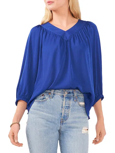 Vince Camuto Womens Shirring V-neck Blouse In Blue