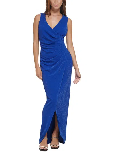Calvin Klein Womens Metallic Formal Evening Dress In Blue